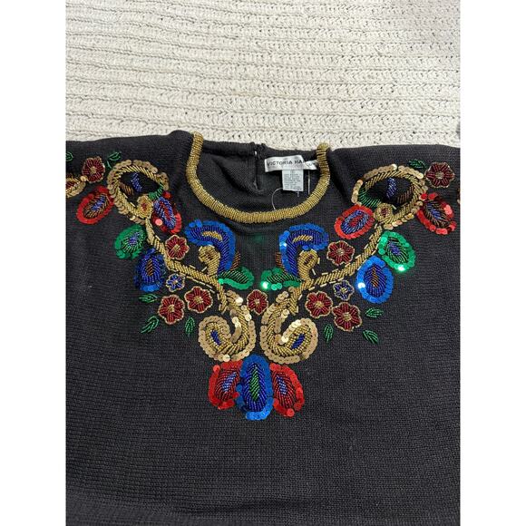 NWT VTG Victoria Harbour Paisley Sequin Beaded Sweater 90s Womens Sz Small Black - Picture 9 of 9